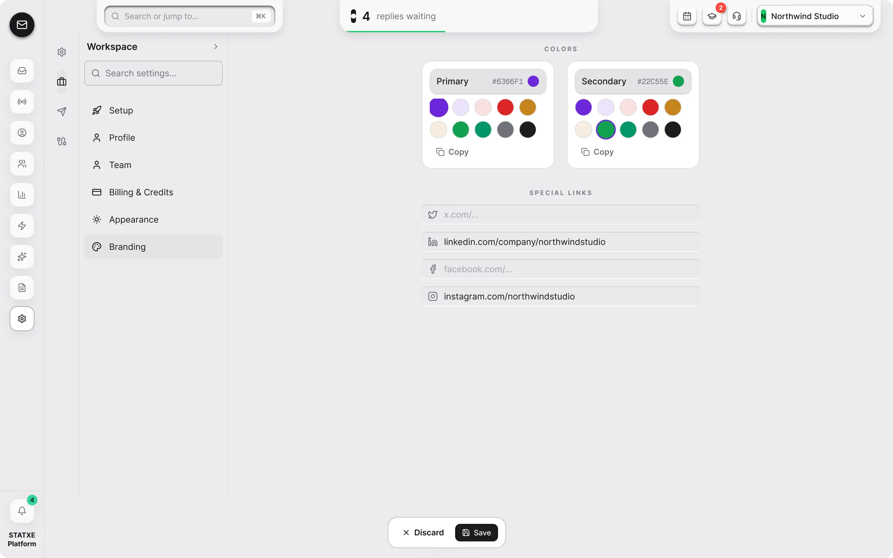 Set your brand — Colours and links
