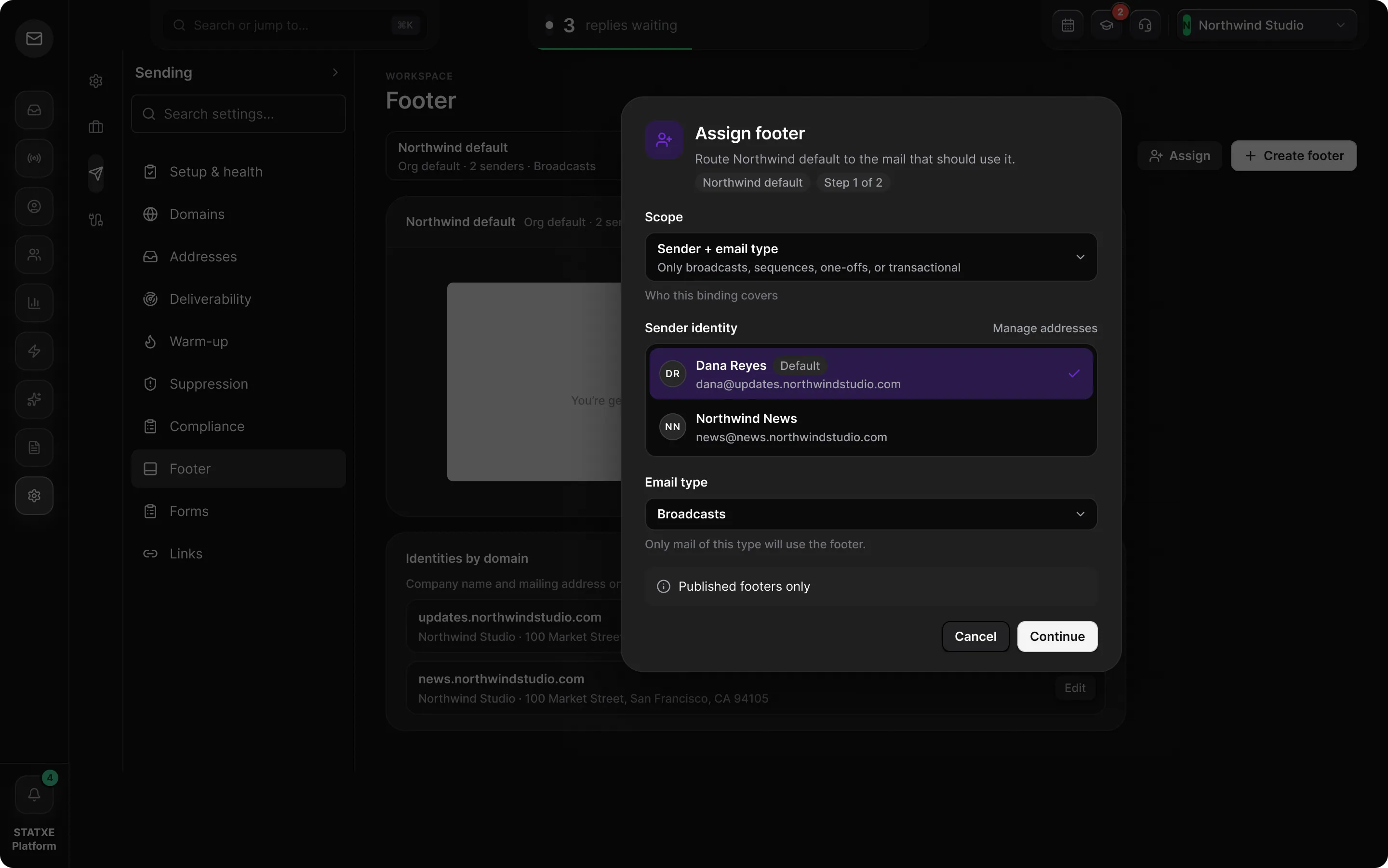 Attach a footer — Assign it to your senders