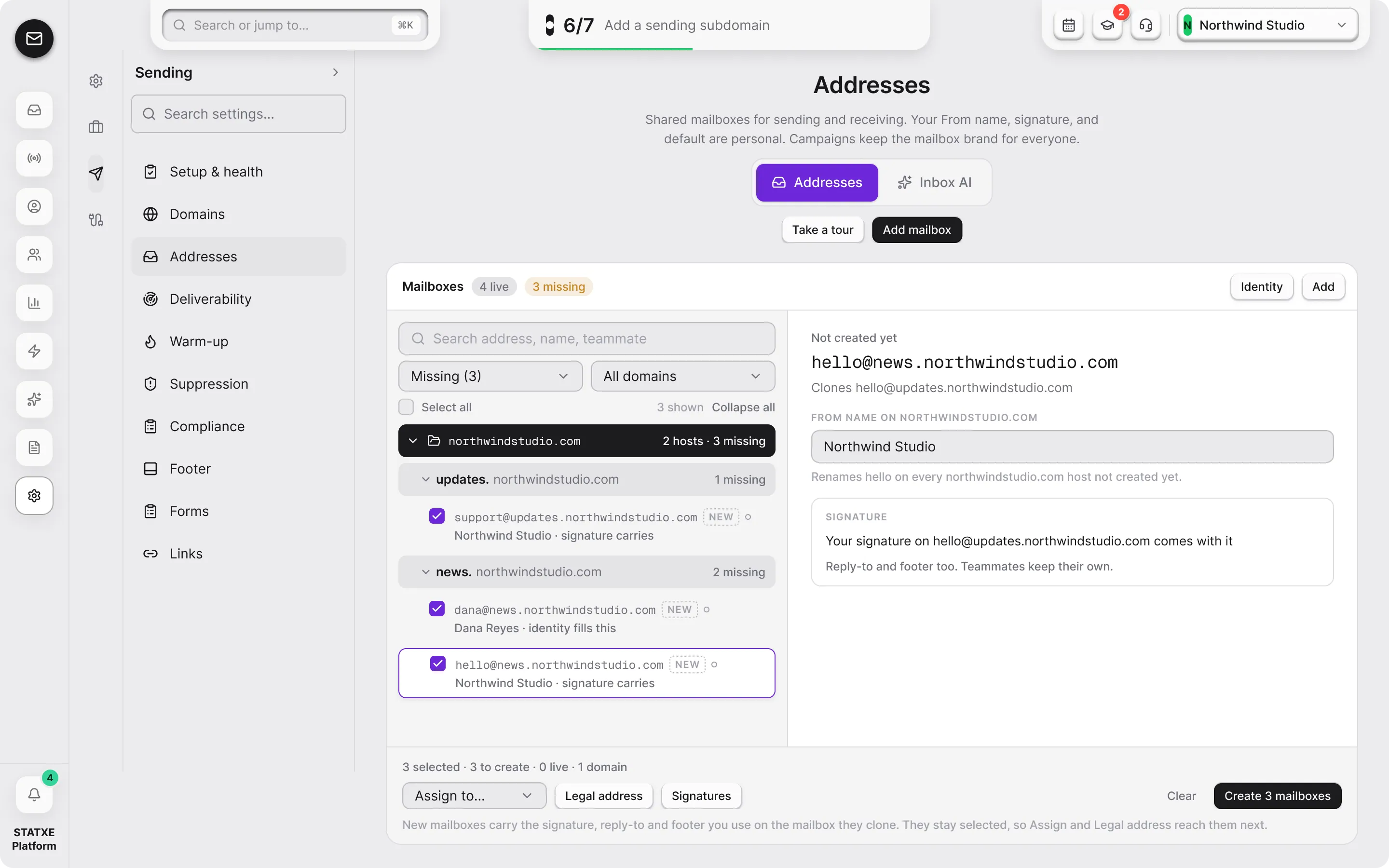 Manage inboxes — Create the missing ones together