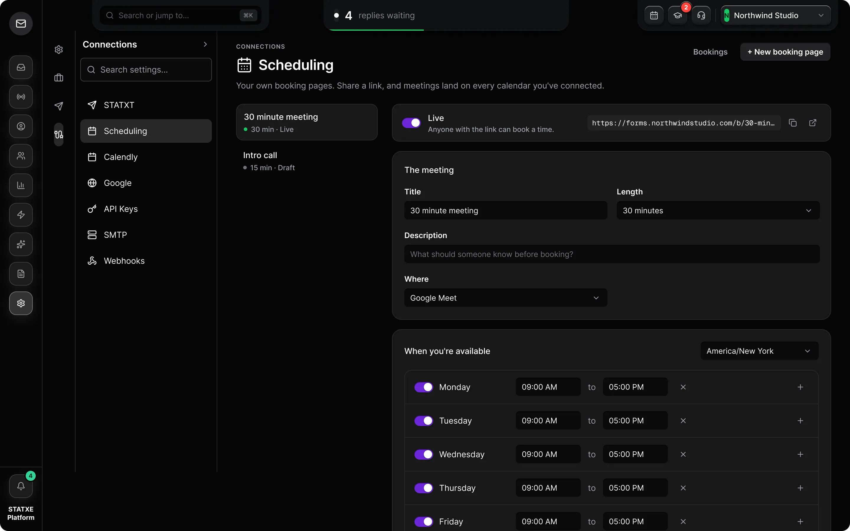 Share a booking page — Set the meeting and your hours, then go live