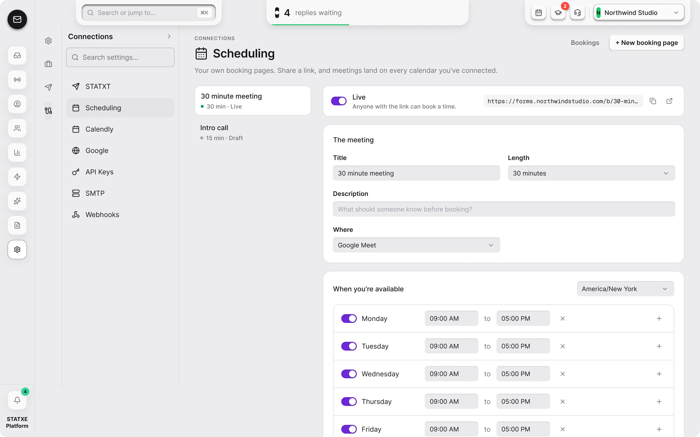 Share a booking page — Set the meeting and your hours, then go live