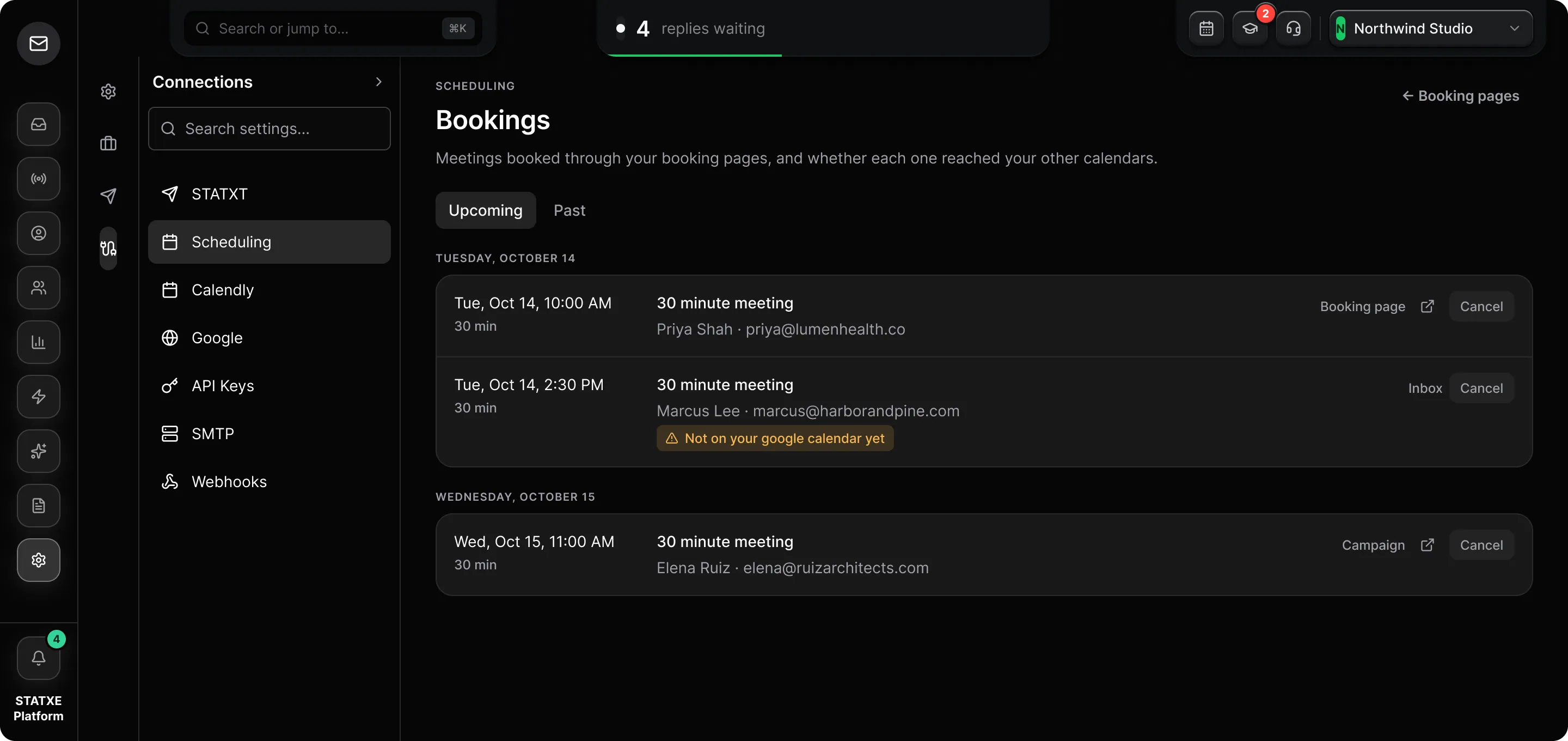 Share a booking page — See who booked, and where it landed