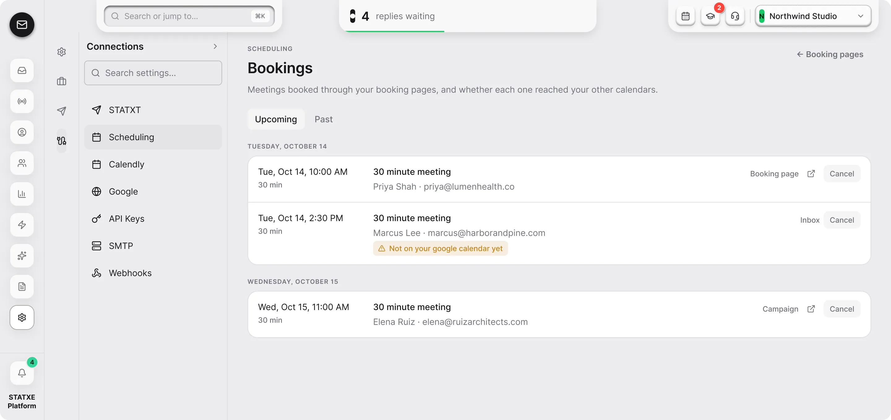 Share a booking page — See who booked, and where it landed