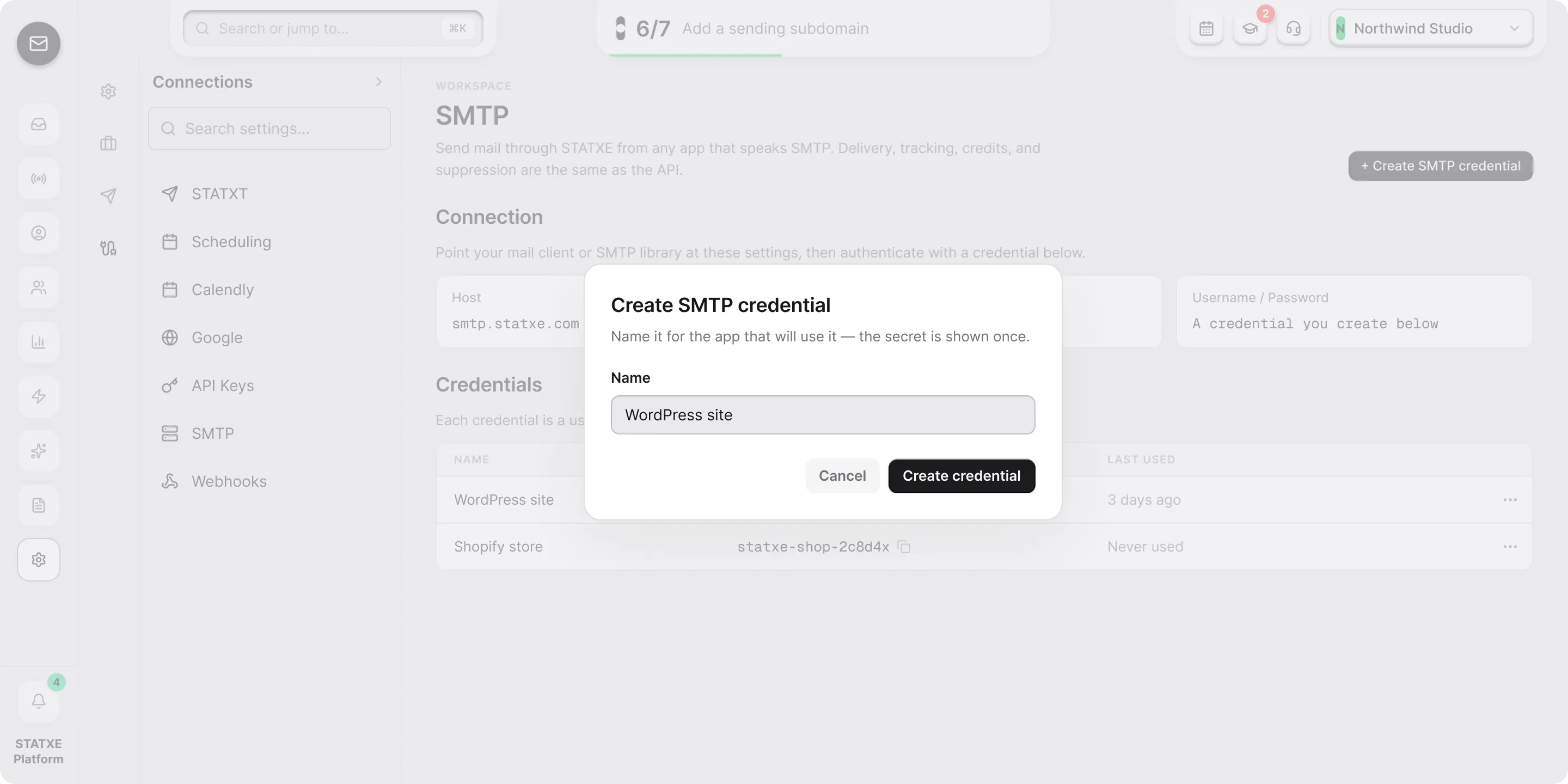 Connect SMTP — Name the credential