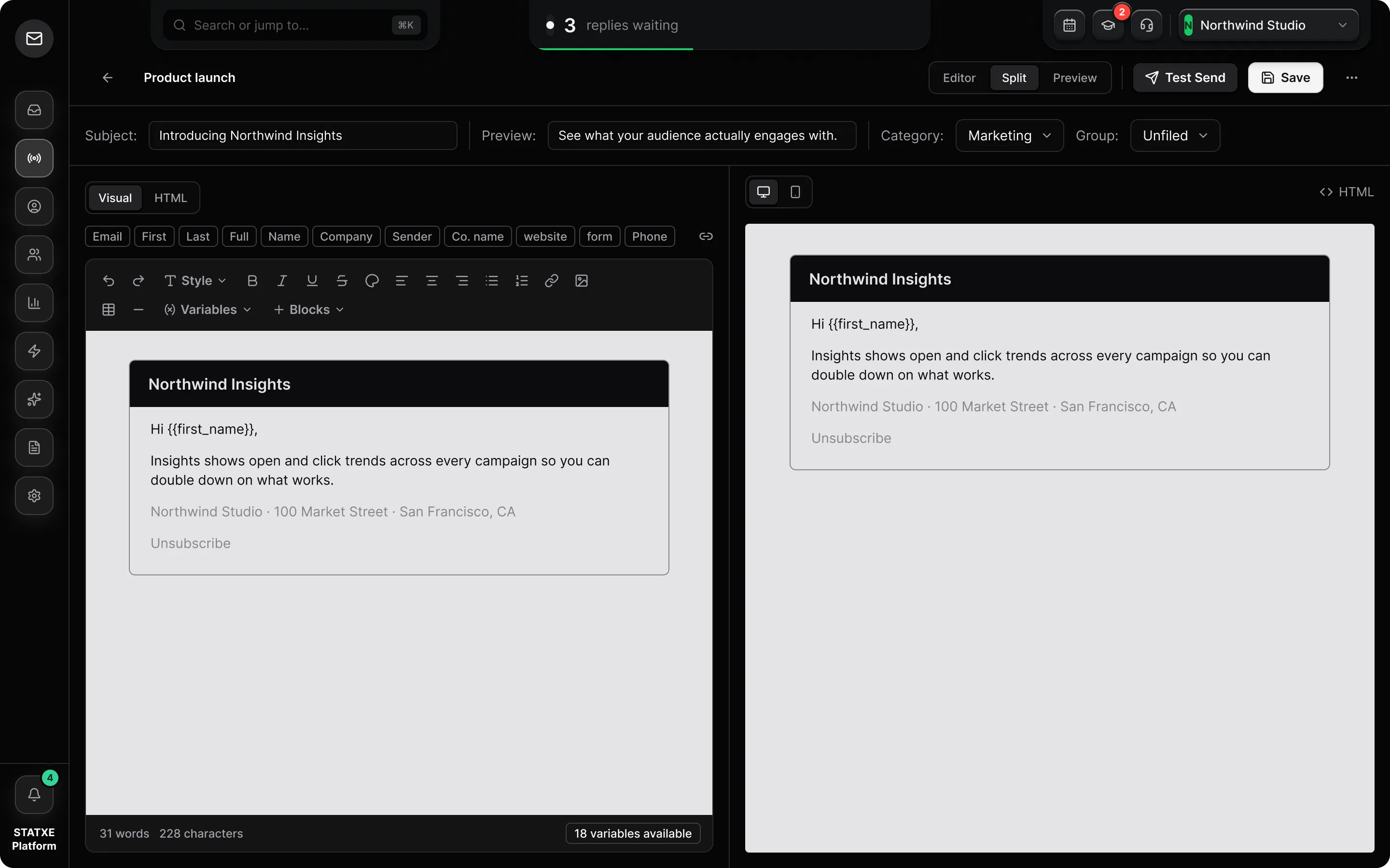 Build an email template — Write it in the editor
