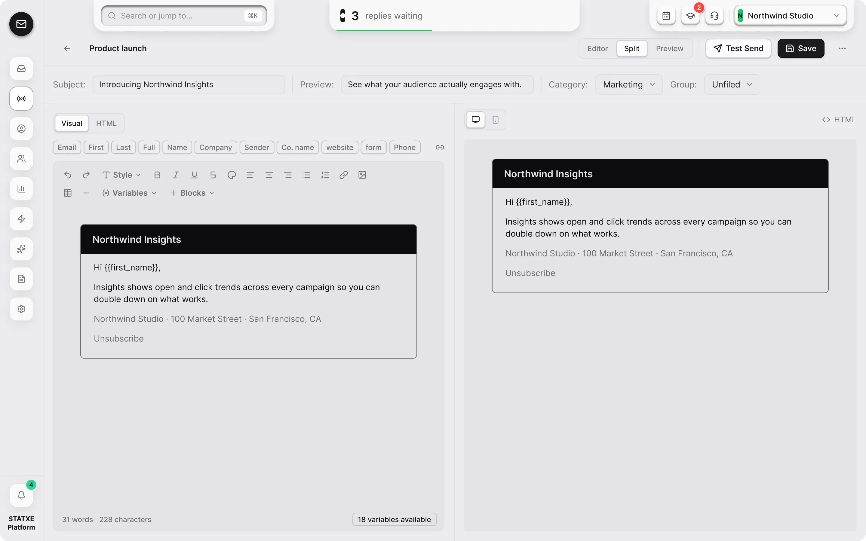 Build an email template — Write it in the editor