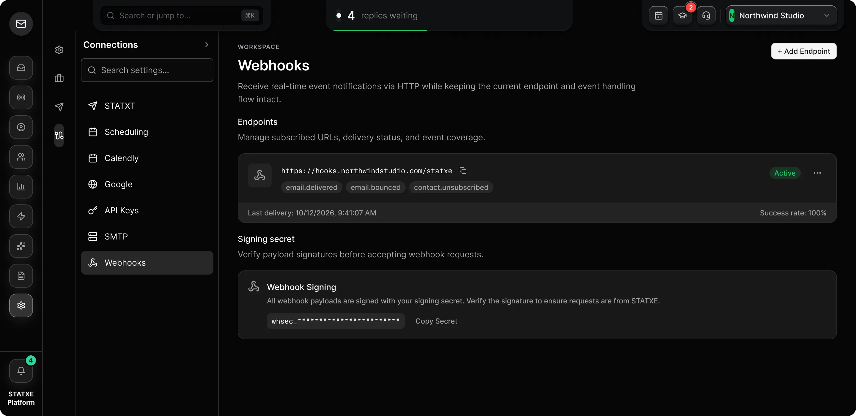 Send events to a webhook — Verify signatures and watch delivery